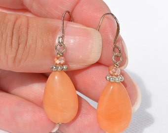 Agate & Peach Moonstone Earrings: Genuine Gemstones, Orange Gemstones, Multiple Options