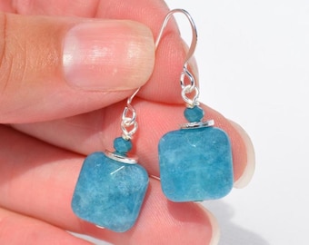 Apatite Gemstone Earrings:  Natural Genuine Gemstones, Everyday Jewelry, Silver-Plated Ear Wire, Multiple Options/Sizes