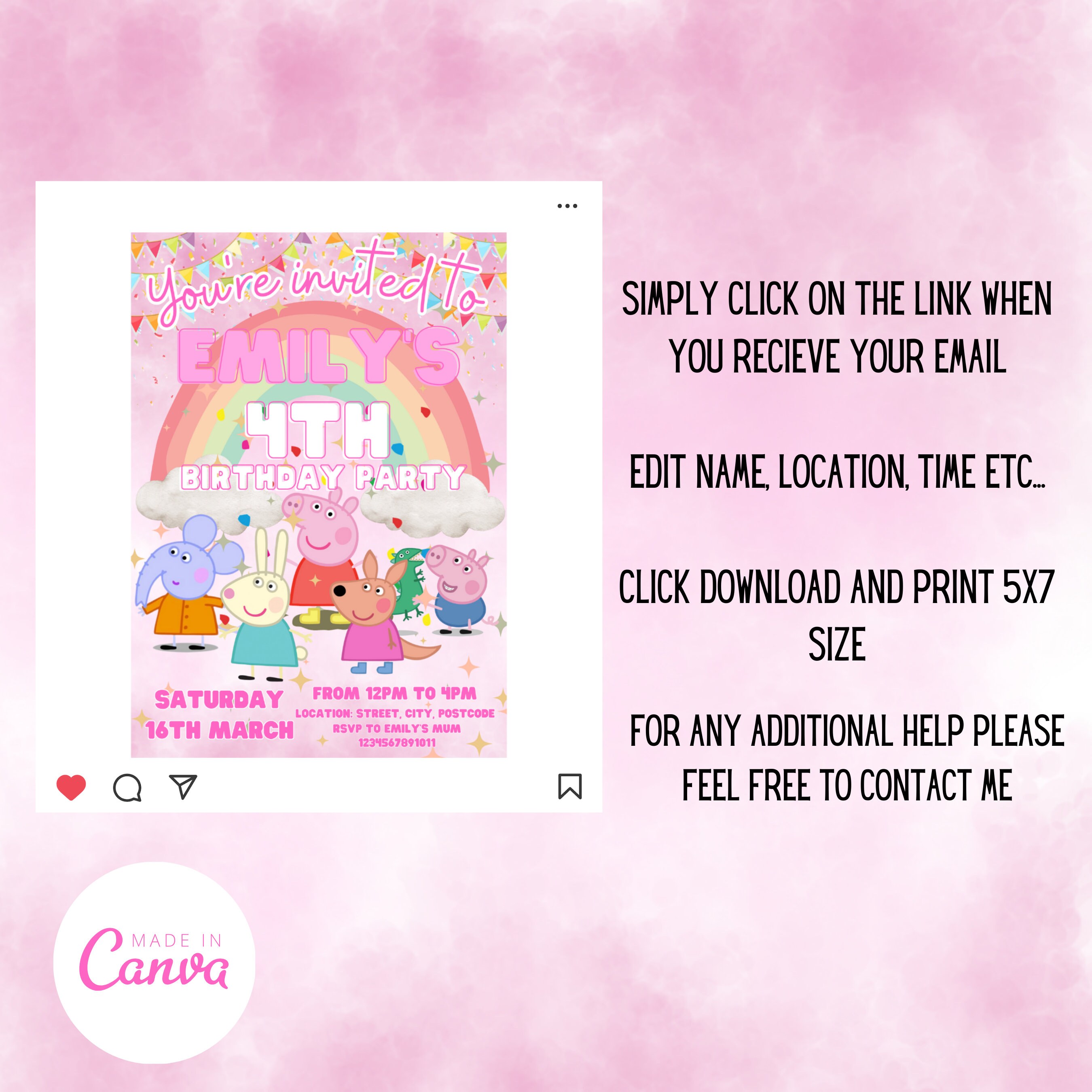 Peppa Pig Editable Birthday Birthday Invitation Template, Printable ...