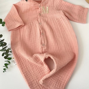 Personalized Baby Dungarees Romper: Embroidered Name, 100% Cotton Muslin
