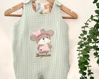 Personalized Baby Multi Muslin Cotton Rompers, Embroidered Gender-Neutral Baby Bodysuits, Winter Name Outfit  Baby Dungarees