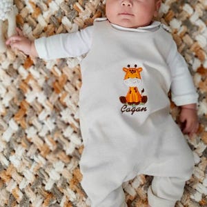 Personalized Baby cotton knitted fabric Coverall, Embroidered Gender-Neutral Baby Clothing Bodysuits, Winter Name Outfit, Baby Dungarees