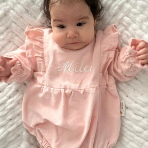 Personalized Baby Romper: Embroidered Name Smocked Cotton Overalls