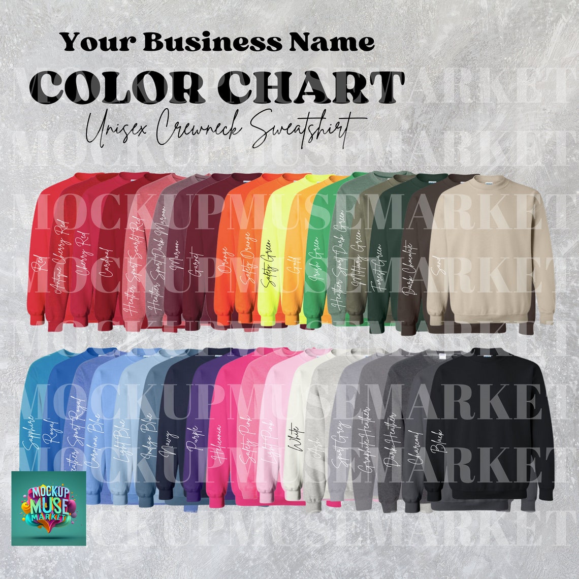 Gildan 18000 Color Chart Size Chart Bundle Editable Size Chart and