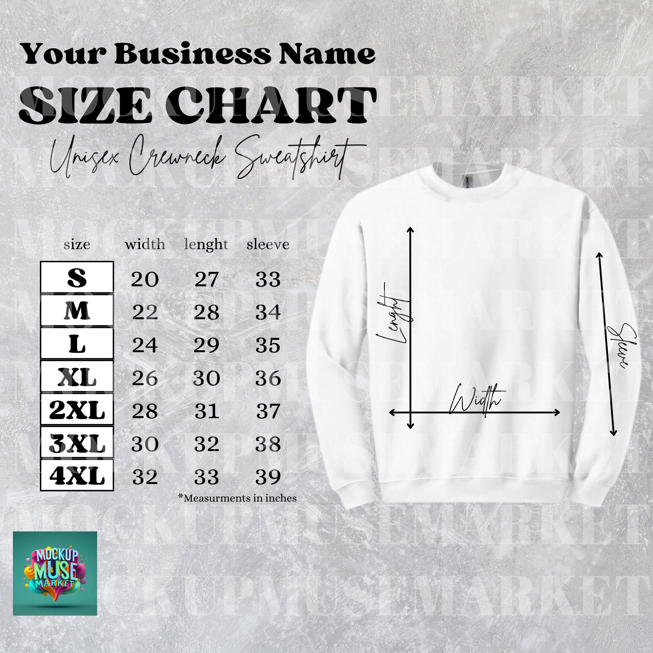 Gildan 18000 Color Chart Size Chart Bundle Editable Size Chart and