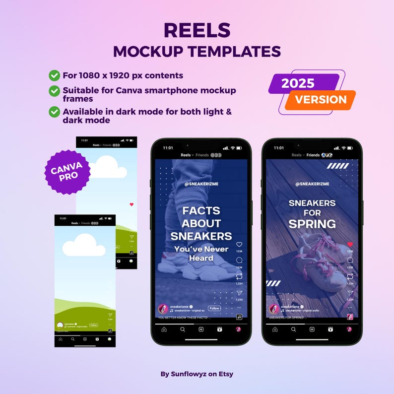 You can visualize your reels with these Instagram reel mockup templates.
As you know, the templates are adjusted to the 2025 Instagram new updates, especially to the August 2025 updates, so you can find the repost icon there, and can edit the templates as desire.