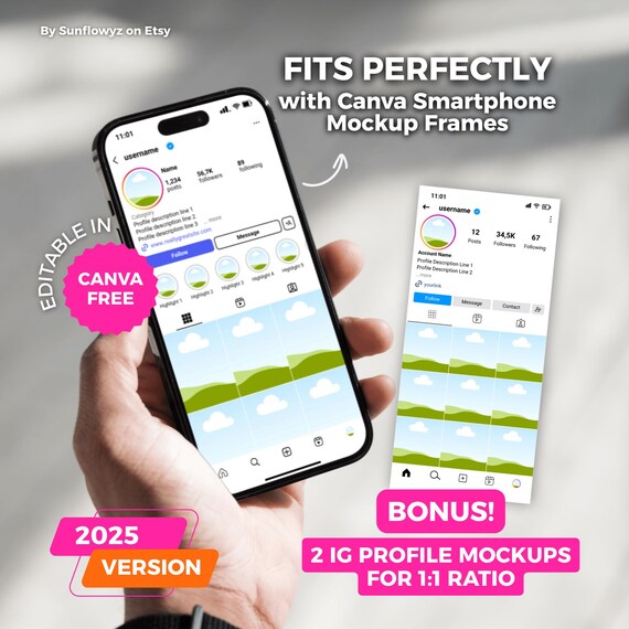 Instagram Mockup Template New Size Editable Canva Free Instagram Feed Mockup Template 2025 4:5 Ratio Social Media Manager Planner
