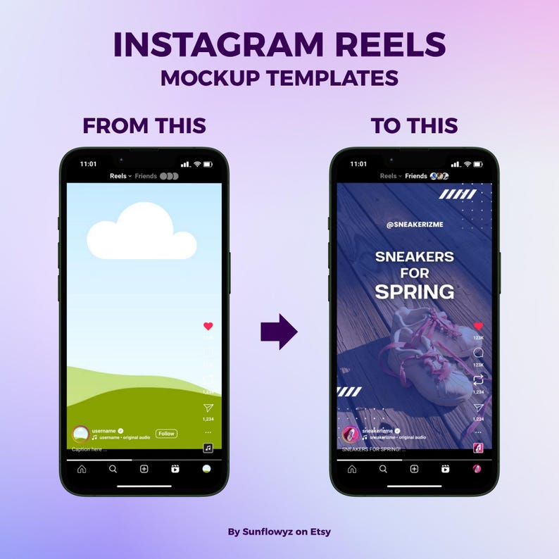 This is the example when you use this Instagram reels mockup template.
You can edit the texts and also drag and drop your images or videos or reel covers easily! You can easily and effortlessly edit everything in the templates. It's truly time saving!