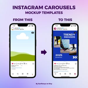 This is the before after when you use this Instagram carousel mockup template.
There are number of slide icon, the slider indicator icon, and of course, the repost icon.
You just need to insert your images, edit the texts, the present it to the social media!
It's really time saving, right?