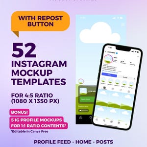 This is a package of 52 Instagram mockup templates. The templates created based on 2025 Instagram new format.
You will get 31 Instagram mockup templates that editable on Canva for both light mode and dark mode. Visualize your profile feed, post, carousel, story, and ads with this mockups!