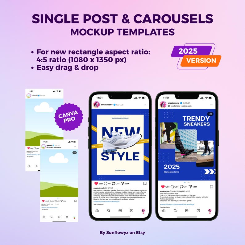 These are Instagram post and carousel mockups for 4:5 ratio images!
We did our best to make the templates clean and neat to help you showcase your contents for any projects.