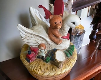 Vintage 12 Days of Christmas Music Box Swan Bear Toys Ceramic Hand Paint
