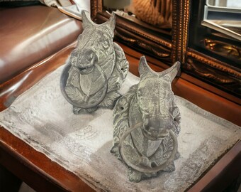 2 a set -VINTAGE Cast Iron Horse Head with Ring Hitch Towels Door Knocker