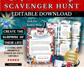 Editable Cruise Surprise Scavenger Hunt Bundle, Completely Customizable, Personalized Letter and Tickets, Surprise Vacation, Cruise Reveal