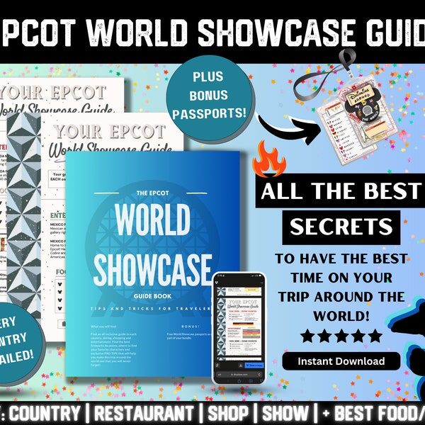 WDW 2024 Epcot World Showcase Guide with BONUS Passports || Disneyworld Vacation Planner, Printable PDF Trip Planner, Drink Around the World