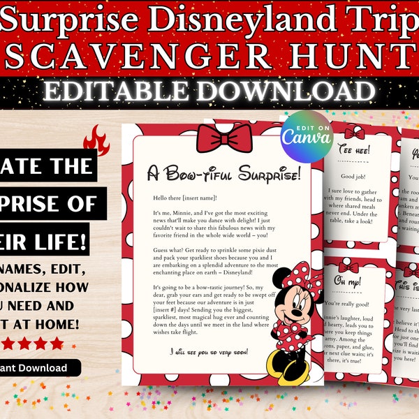 Editable Surprise Trip Scavenger Hunt Bundle, Completely Customizable, Personalized Letter, Surprise Vacation, Theme Park Trip Reveal
