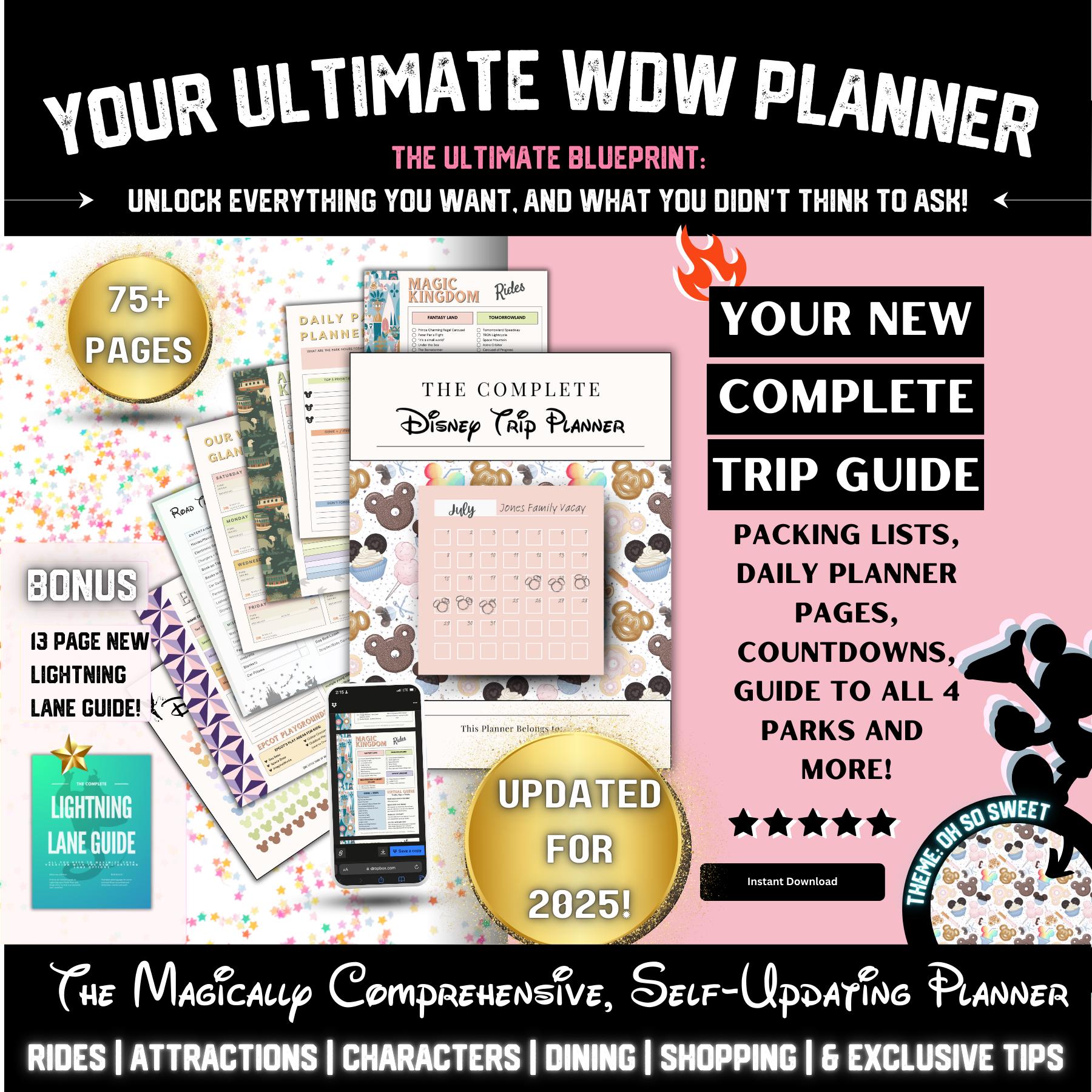 WDW 2025 Trip Planner Bundle UPDATED | 75+ Printable Pages | Daily & Weekly Planner, Park Guides, Packing lists, Countdown and more!