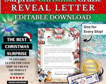 Editable Christmas Cruise Trip Reveal Bundle, Completely Customizable, Personalized Letter and Tickets, Surprise Vacation, Cruise Reveal