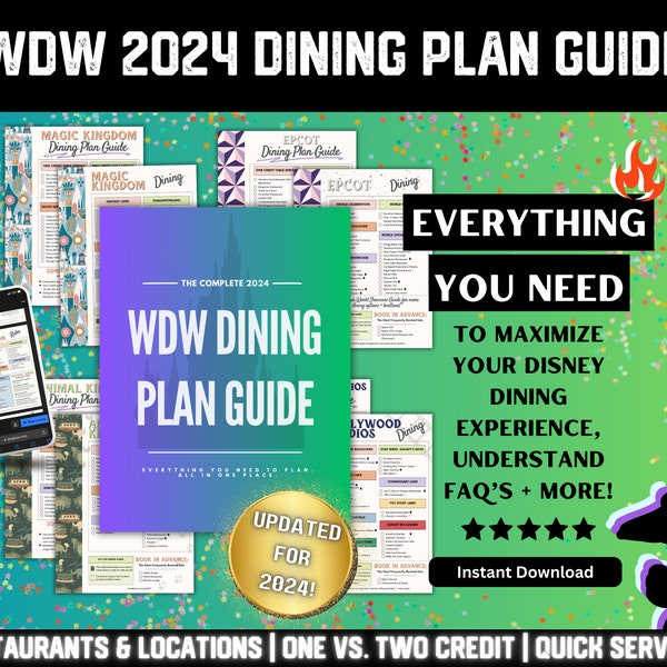 WDW 2024 Dining Plan Guide | Printable Dining Guide PDF, Vacation Planner, All Four Parks, Restaurant List, FAQ, Downloadable Planner Trip