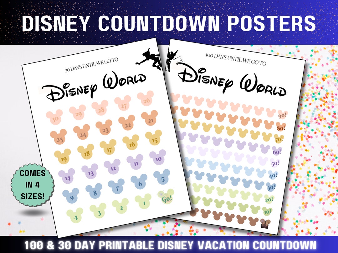 WDW Vacation Countdown, 30 and 100 Day Trip Templates, 4 Printable ...