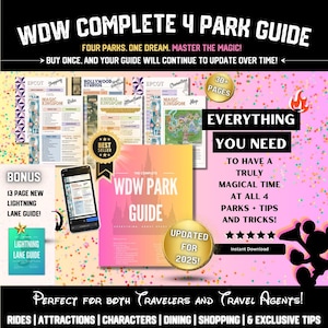 Guia Completo de Parques WDW 2025 || Atualiza-se || Todas as Dicas + Truques, Planejador de Férias em Parques Temáticos da Flórida, Baixar + Imprimir PDF Agente de Viagens