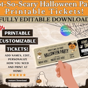 Bearbeitbare Halloween-Party-Eintrittskarten | Nicht So Gruselig | Maus Party, Überraschungsurlaub Thema, Park Trip Reveal, druckbar und anpassbar, Canva