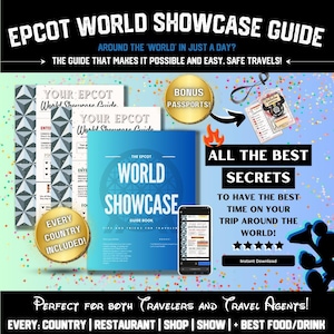 WWW 2025 Epcot World Showcase Guide mit BONUS Pässen || Disneyworld Urlaubsplaner, druckbarer PDF Reiseplaner, Trink auf der ganzen Welt