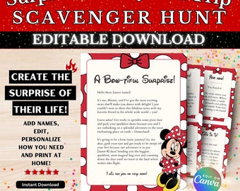 Editable Surprise Trip Scavenger Hunt Bundle | Customizable | Personalized Letter, Print Template, California Theme Park Trip Reveal, Mouse