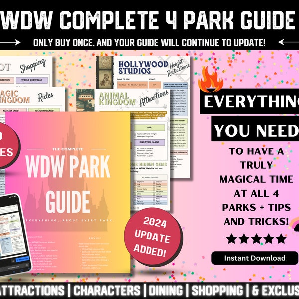 WDW 2024 Complete Parks Guide || Updates with Changes || All Tips + Tricks, Florida Theme Park Vacation Planner, Download + Print PDF Pages