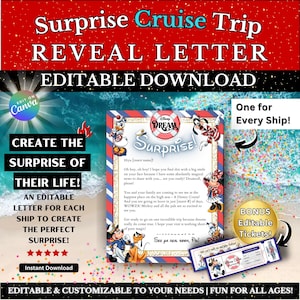 Paquete editable de revelación de viaje en crucero, completamente personalizable, carta y boletos personalizados, vacaciones sorpresa, revelación de crucero