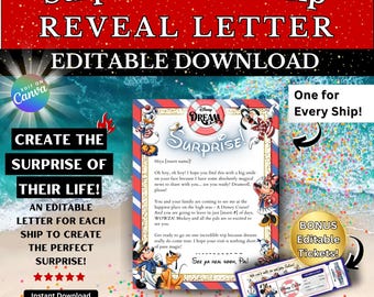 Editable Cruise Trip Reveal Bundle, Completely Customizable, Personalized Letter and Tickets, Surprise Vacation, Cruise Reveal
