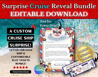 Editable Cruise Trip Reveal Bundle, Completely Customizable, Personalized Letter and Tickets, Surprise Vacation, Cruise Reveal