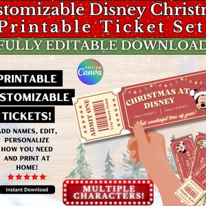 Editable Christmas Party Tickets | Very Merry | Mouse Party, Surprise Vacation, Theme Park Trip Reveal, Printable & Customizable, Canva