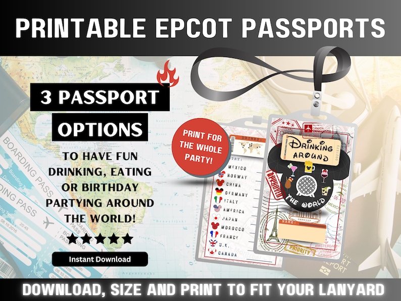 WDW Epcot World Showcase Printable Passports, Florida Theme Park