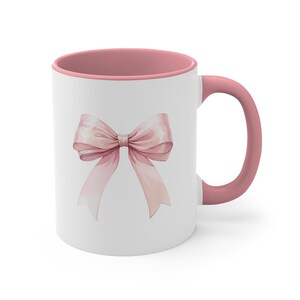 Pink Bow Mug, Coquette Pink Accent Mug, Pink Bow Coquette Accent Mug, Pink Bow Mother's Day Gift Mug, Pink Bow Wife Gift Mug, Cute Pink Mug image 8