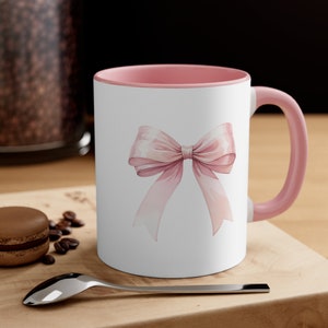 Pink Bow Mug, Coquette Pink Accent Mug, Pink Bow Coquette Accent Mug, Pink Bow Mother's Day Gift Mug, Pink Bow Wife Gift Mug, Cute Pink Mug image 6