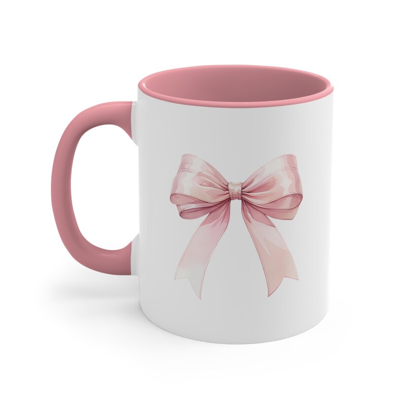 Pink Bow Mug, Coquette Pink Accent Mug, Pink Bow Coquette Accent Mug, Pink Bow Mother's Day Gift Mug, Pink Bow Wife Gift Mug, Cute Pink Mug image 5