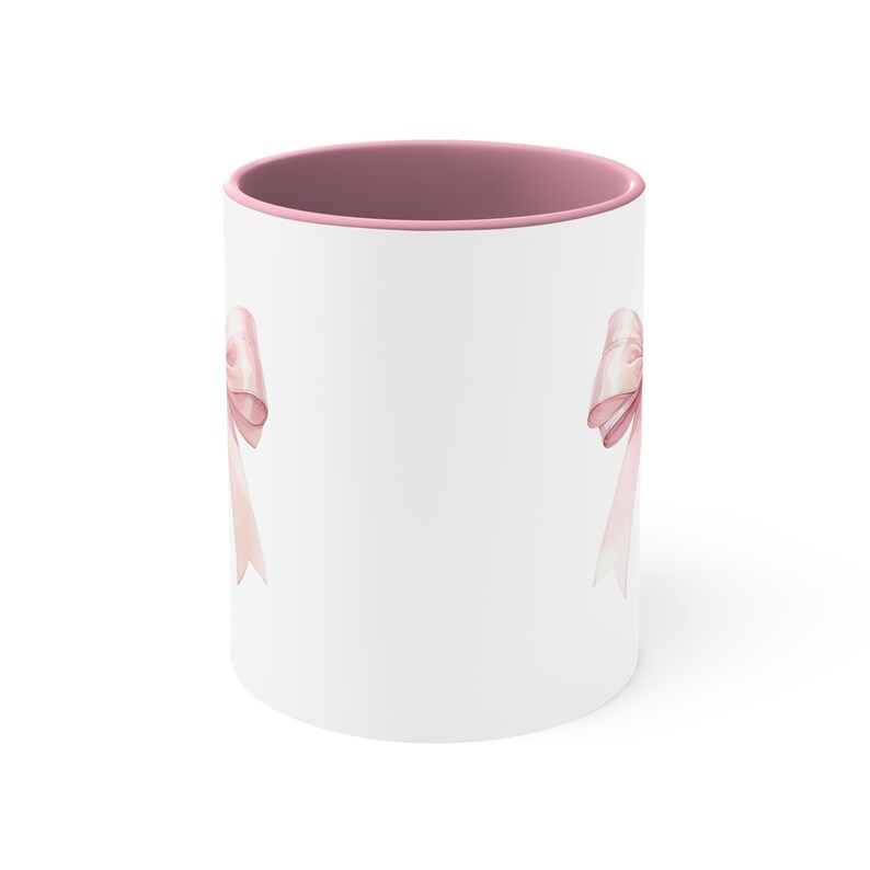 Pink Bow Mug, Coquette Pink Accent Mug, Pink Bow Coquette Accent Mug, Pink Bow Mother's Day Gift Mug, Pink Bow Wife Gift Mug, Cute Pink Mug image 7