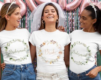 Bridesmaid, flowers, floral, bachelorette, bachelorette party, bridal party, wedding, Unisex Jersey Short Sleeve Tee