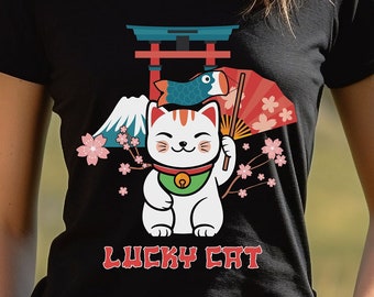 Asian Inspired Shirt, Lucky Cat, Lucky Shirt, Japanese Shirt, Japanese Cat, Jersey Short Sleeve Tee