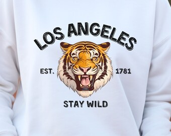 Los Angeles, Stay Wild, Tiger, Tiger Sweatshirt, Tiger Lover, Los Angeles Lover, Unisex Heavy Blend™ Crewneck Sweatshirt