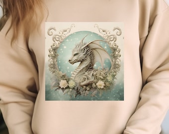 Dragon, Floral, Fantasy, Dragon Lover, Baby Dragon, Unisex Heavy Blend™ Crewneck Sweatshirt
