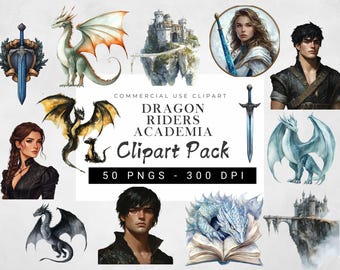 Dragon Riders Academia Clipart Bundle, Fantasy Dragons PNG, Dark Academia Png, Dragons Illustration, Paper Crafts Junk Journal Scrapbooking