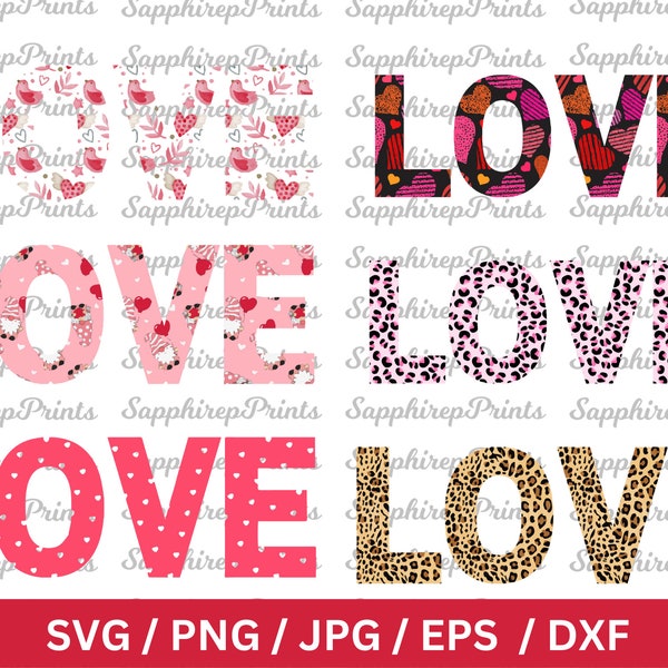 Love Svg Png Bundle, Valentine Day Love Svg Bundle, Love Word Svg, Valentine Love Text Svg, Leopard Print Love Letter Svg, Digital Download