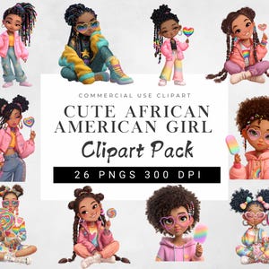 Cute African American Girl Clipart Bundle | Colorful Afro Kids PNG | Digital Stickers for Planners & Sublimation | Bright Kids Art