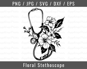 Stethoscope Clipart, Stethoscope Svg, Floral Stethoscope Svg, Nursing Svg, Medical Svg, School Nurse Svg, Nurse Life Svg, Stethoscope Png