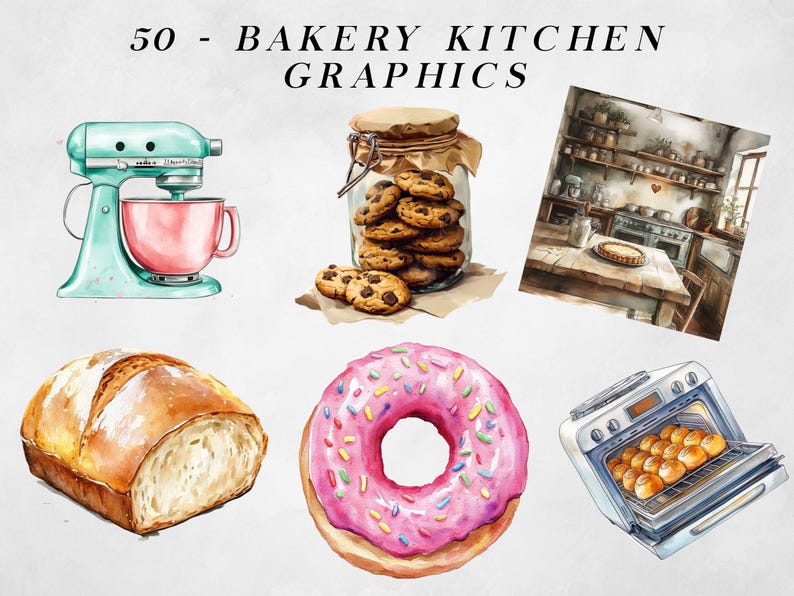 Watercolor Baking Clipart Bundle, Baking Graphics Illustration, Cupcake ...