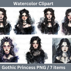 Gothic Princess Dark Character Watercolor Clipart, Dark Fairytale Fantasy Clipart, Gothic Princess Png, Dark Spell Clipart, Gothic Clipart