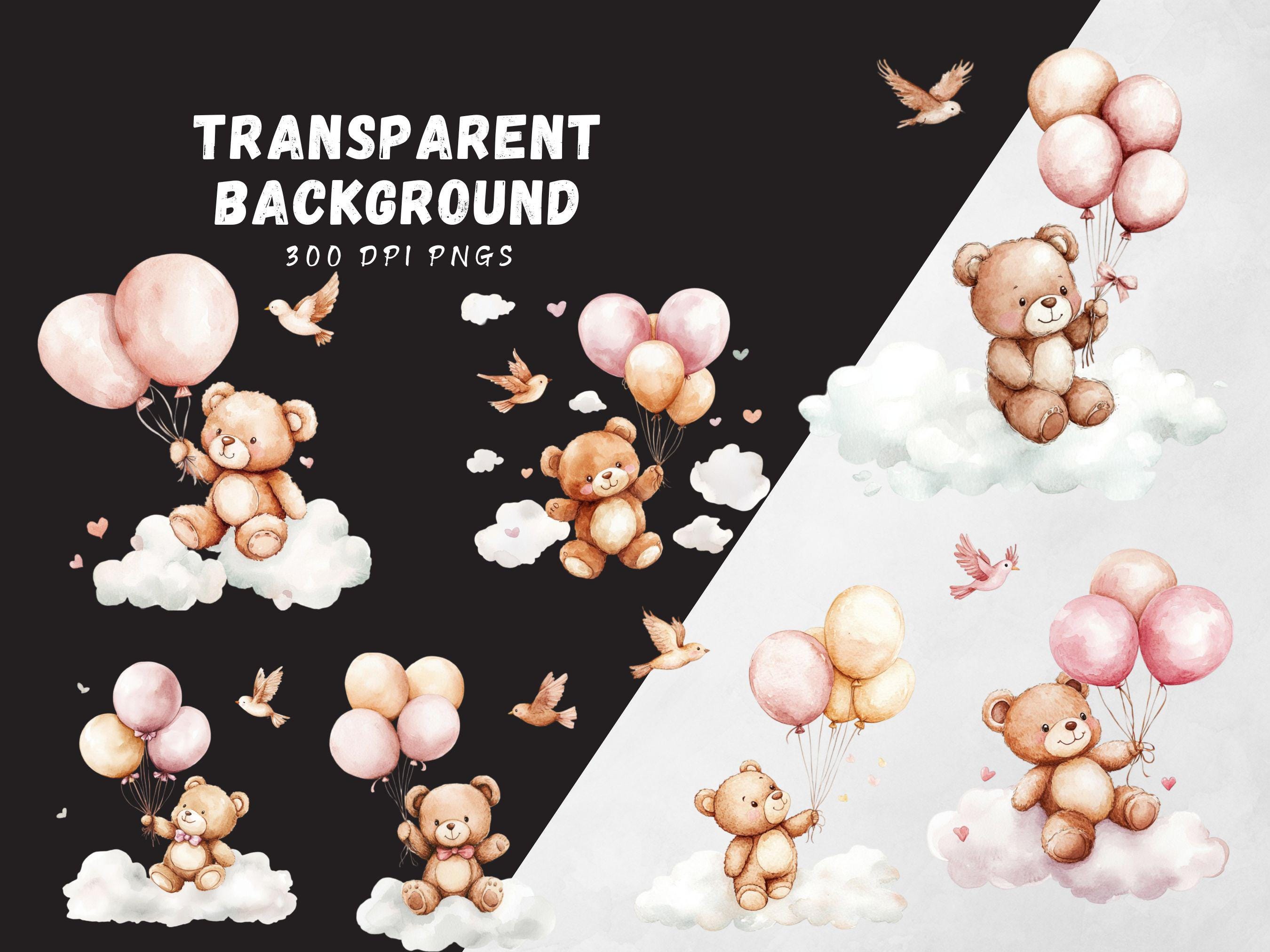 Teddy Bear and Pink Balloons Clipart Bundle, Baby Shower for A Girl ...