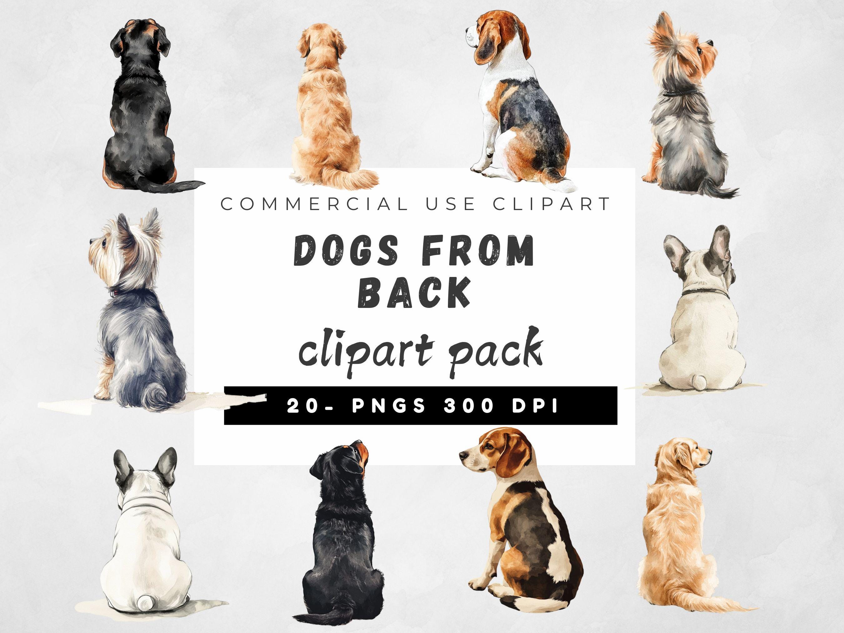 Dog Clipart from back, Cute Dog Clipart, Watercolor Dog Breed Clipart, Animal Lover PNG, Rear Sitting Dogs, Puppy Whimsy, Dogs From Behind